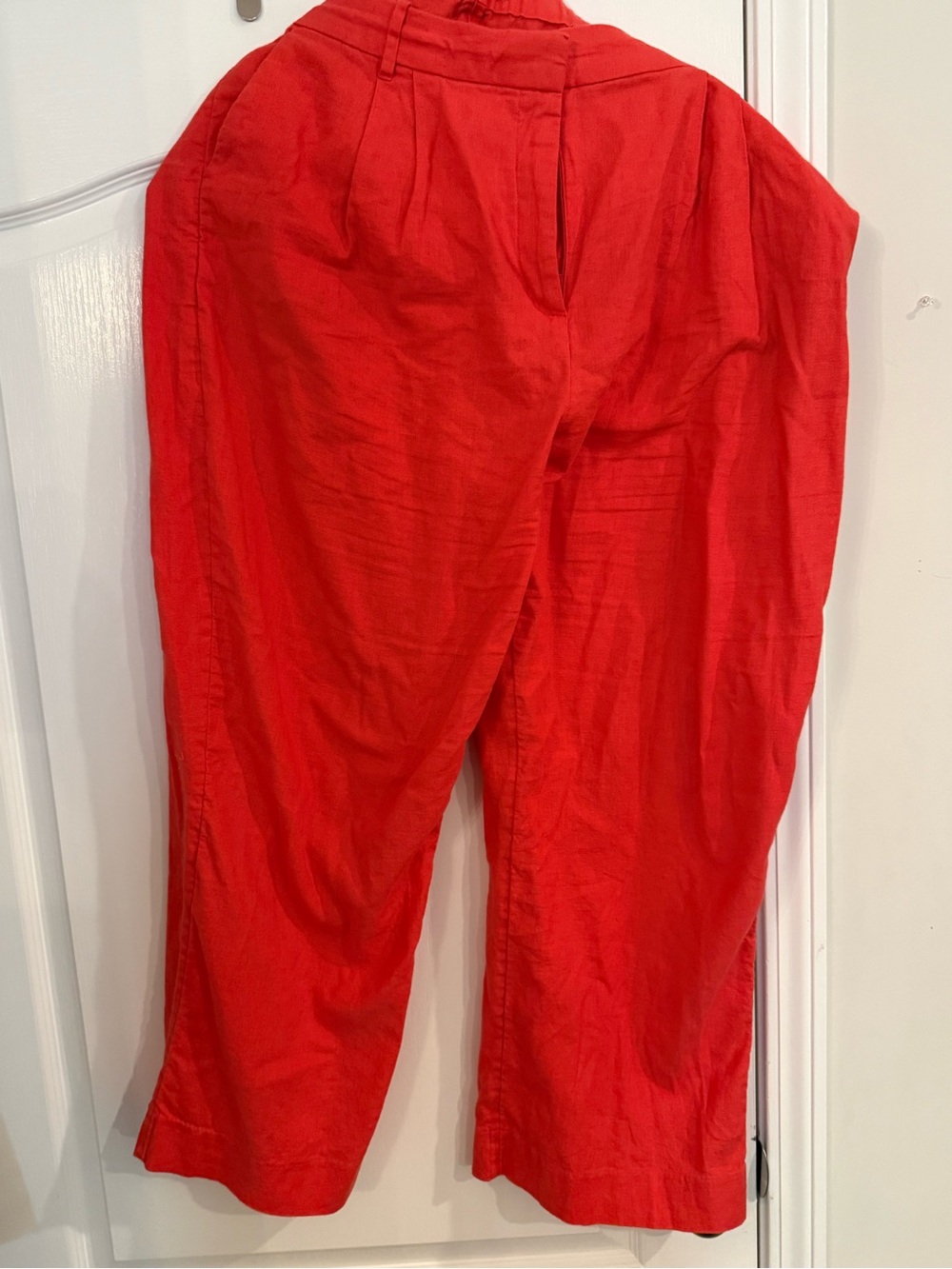 Coral/ Red High-Waist Linen Blend Pants